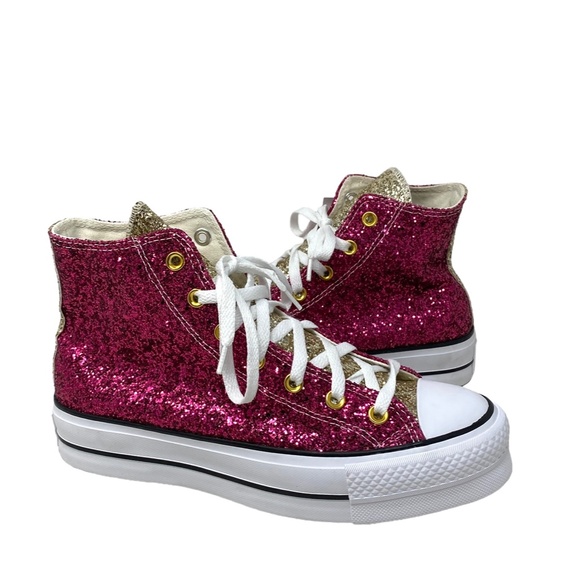 Converse Ctas Lift Shoe Platform For Women Glitter Red Beige Custom 570626C-WPGW - Picture 6 of 10